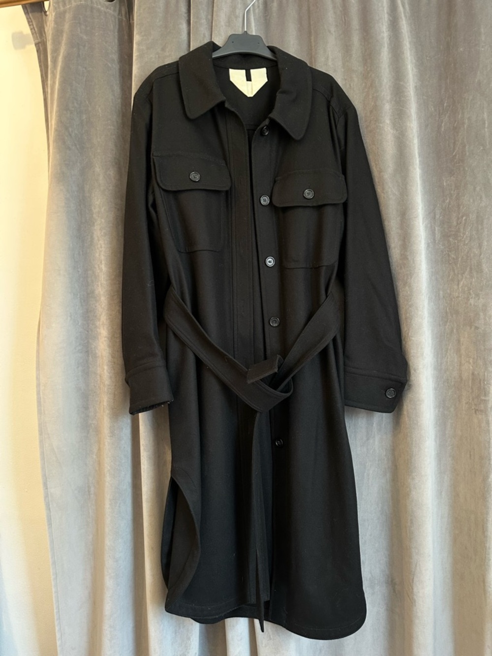 Arket - Wool Black Long Belted Women's Coat - Classic Trench Style